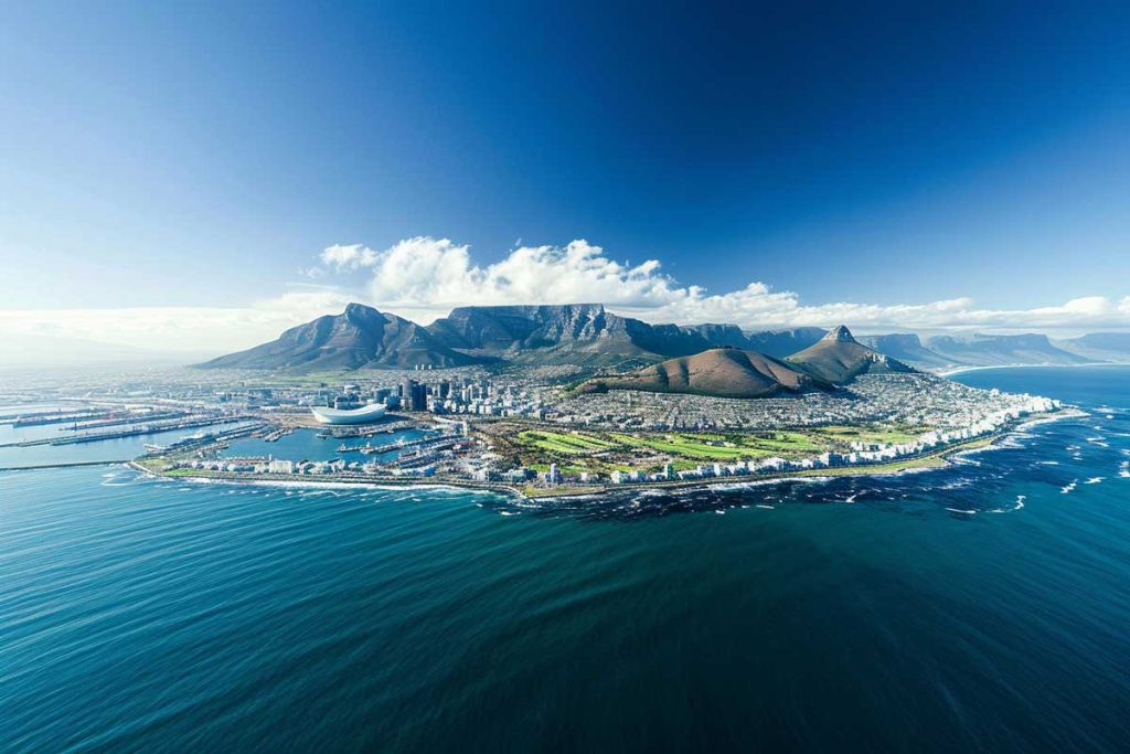 View of Cape Town - the Mother City - from helicopter