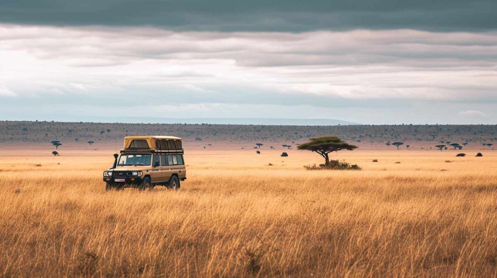A closed Kenyan safari vehicle with pop-top viewing roof