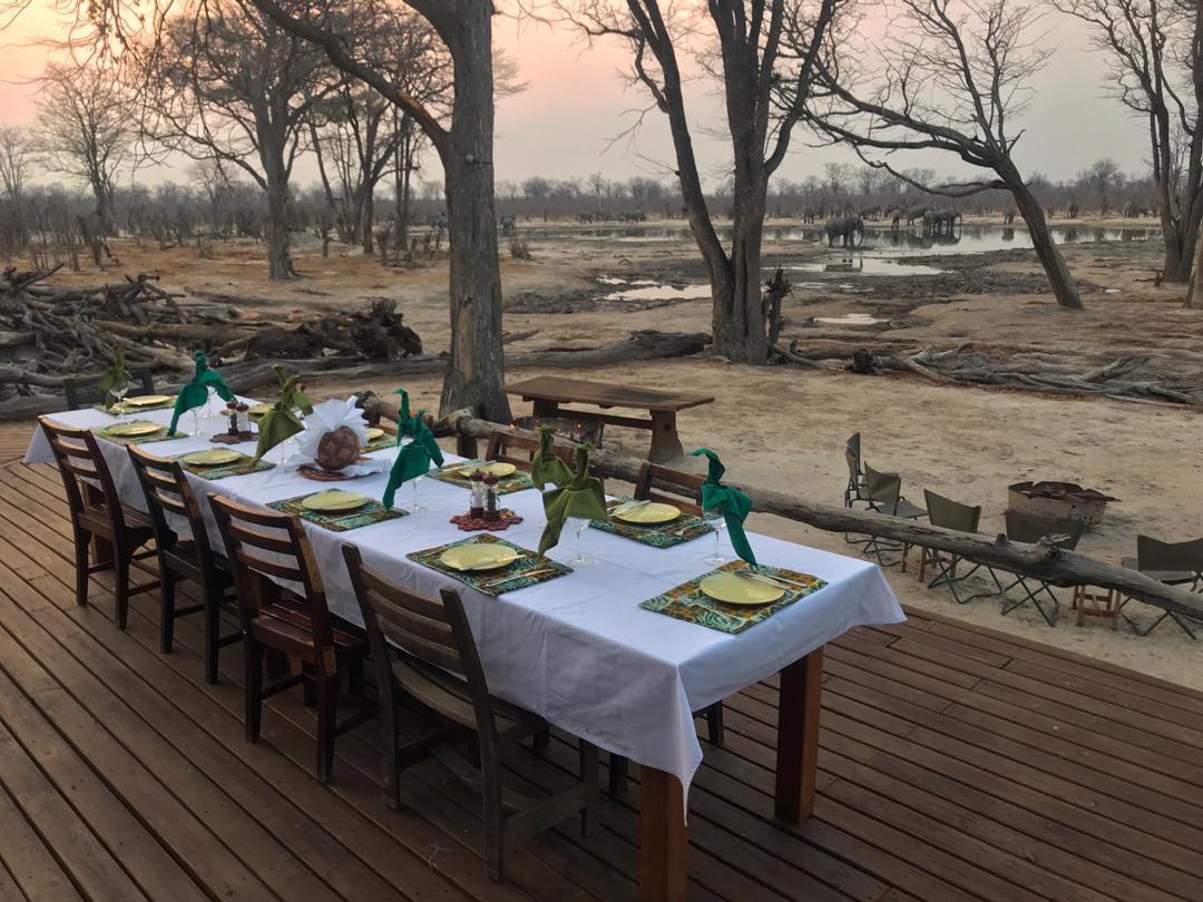 Opulent dinner set at Hyena Pan Tented Camp