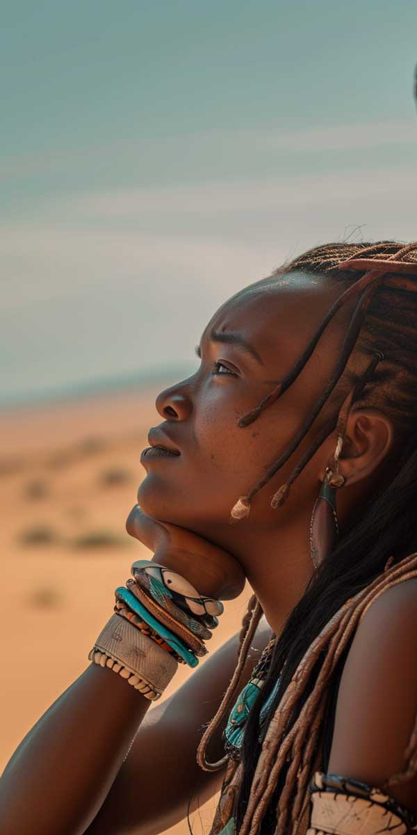 himba girl gazing across the Namib desert