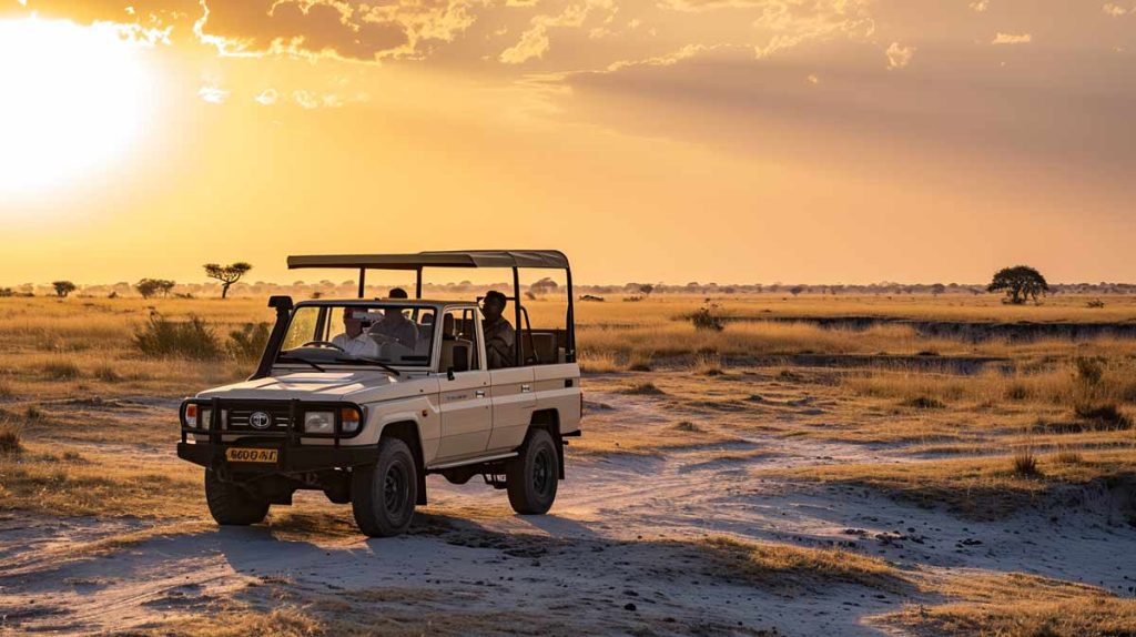 An open top Land Cruiser safari vehicle typical of southern Africa