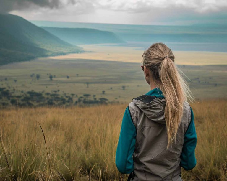 Wide vistas looking down into the Ngorogoro Crater in Tanzania