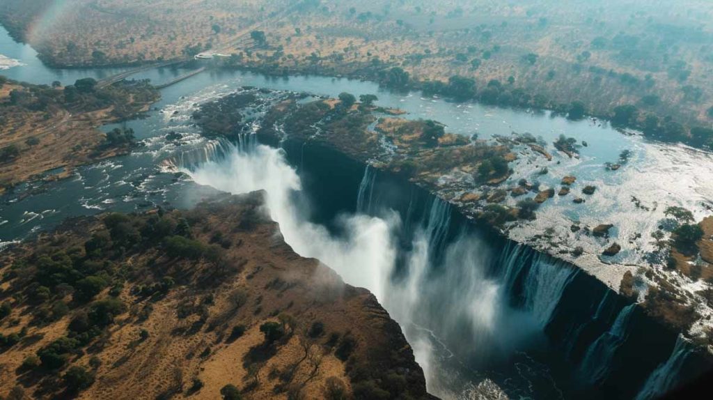 The Victoria Falls from a helicopter