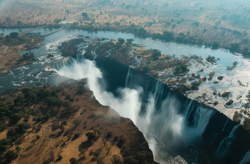 The Victoria Falls from a helicopter