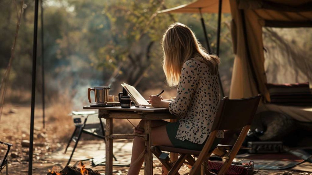 Writing the journal from a luxury tented camp in Botswana