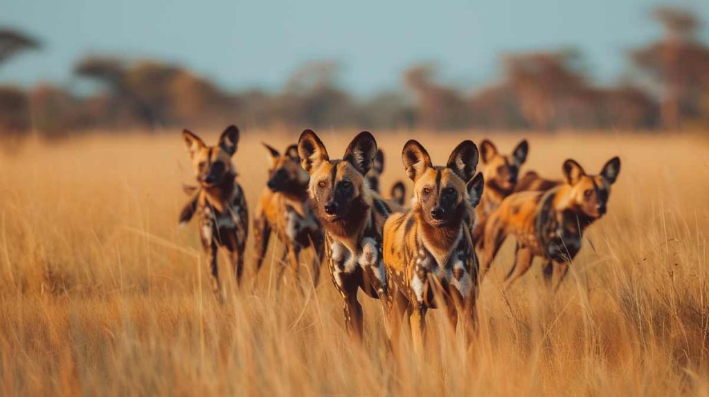 Pack of African Wild Dog by the road near Victoria Falls