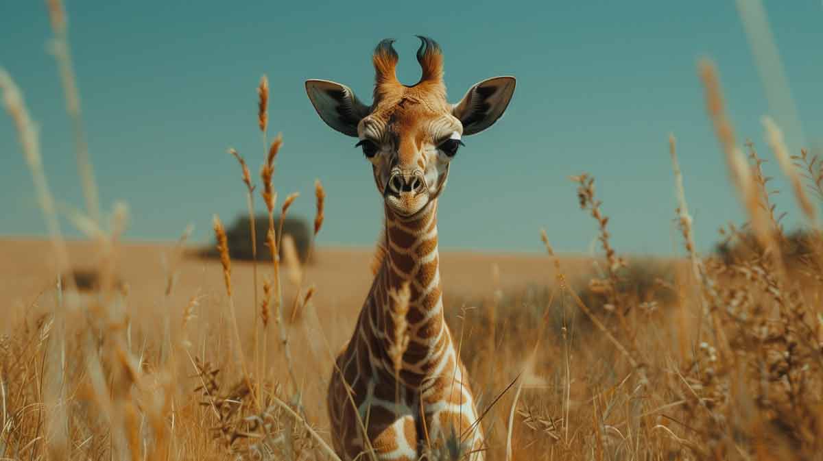 An inquisitive baby giraffe