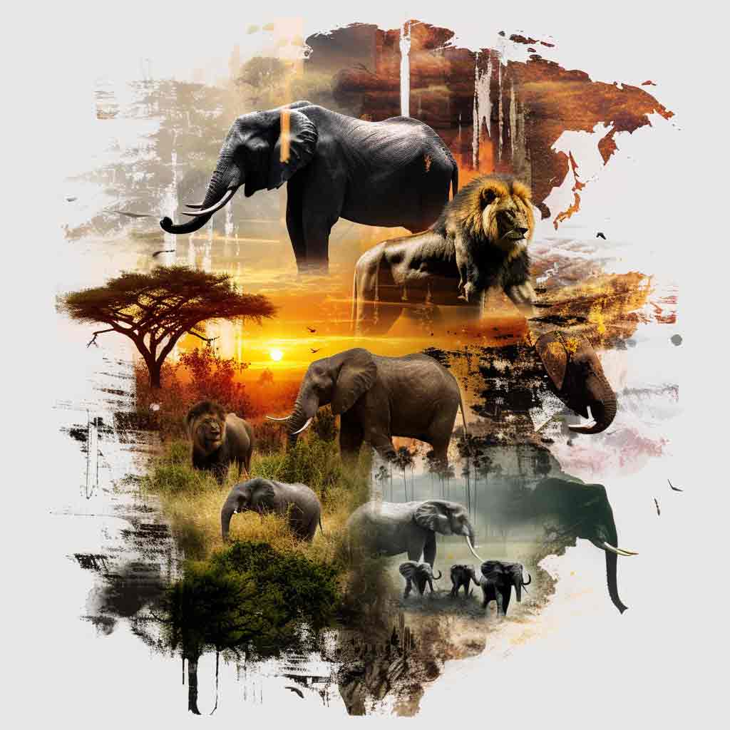 A montage of the Big 5 Animals in Africa