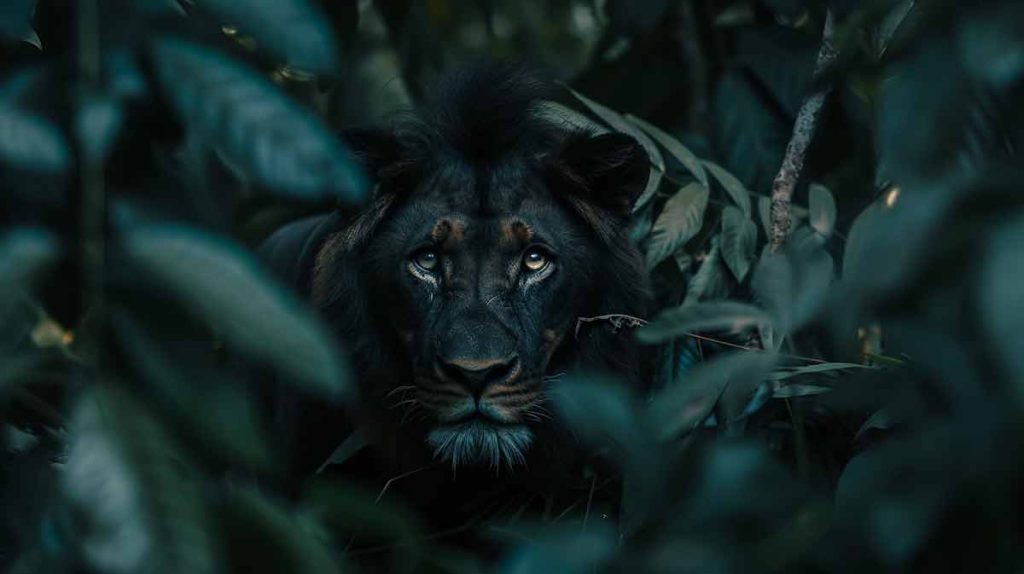 An artistic impression of what a black lion might look like