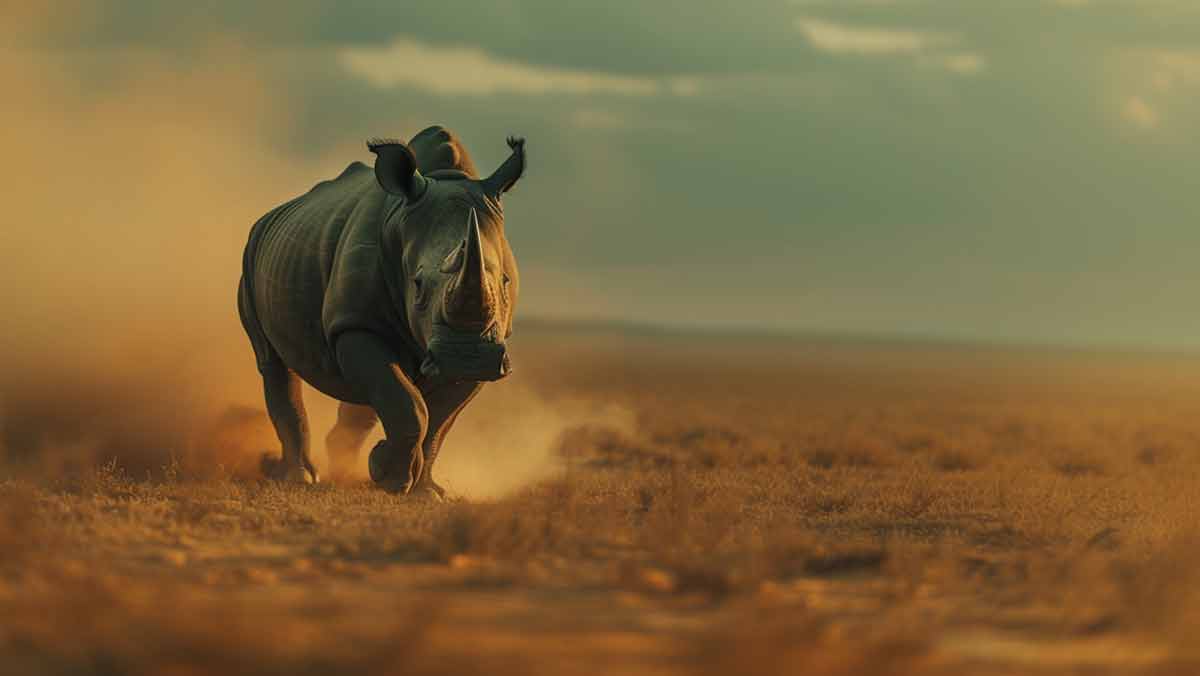 A black rhino charging