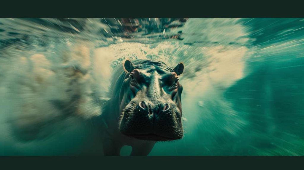 A hippo swimming underwater