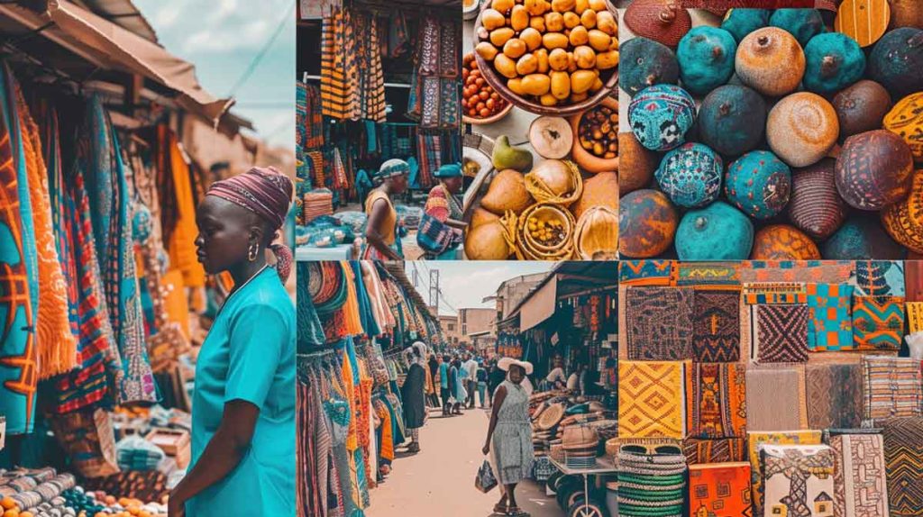 Vibrant colours and products in African markets