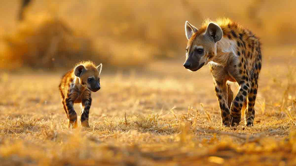 Spotted hyena mother and cub