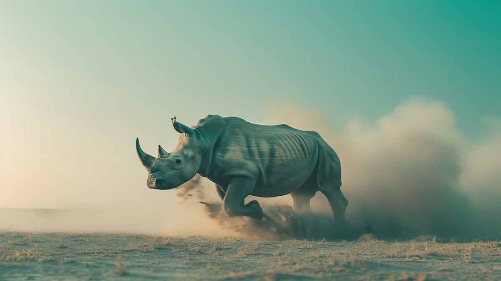 White rhino running at speed
